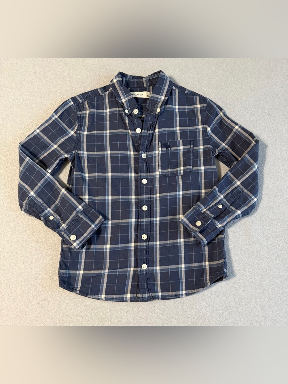 Abercrombie Kids Dress Shirt Plaid Button Up s7/8 Boys Blue Long Sleeve